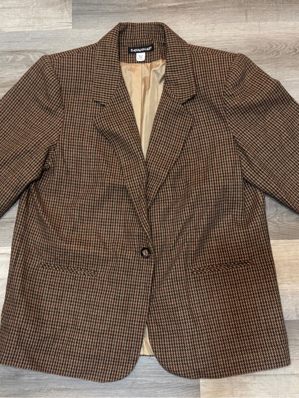 Vintage Savannah Brown Houndstooth Women's Blazer Jacket